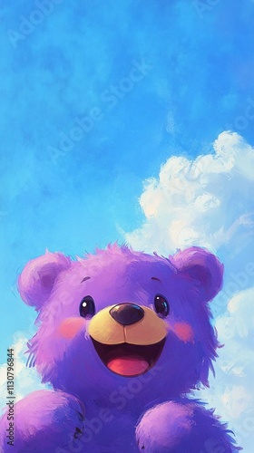 Purple teddy bear in the sky