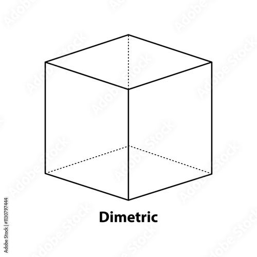 Dimetric shape. mathematics black line vector 2d geometric shape