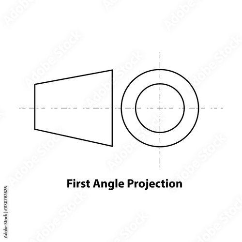 First Angle Projection. black line vector 2d geometric shape