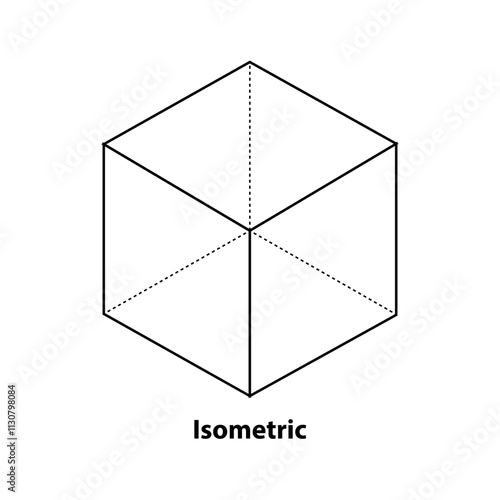 Isometric shape. mathematics black line vector 2d geometric shape