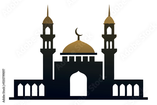 Mosque Minaret Silhouette | Iconic Islamic Architecture on White Background