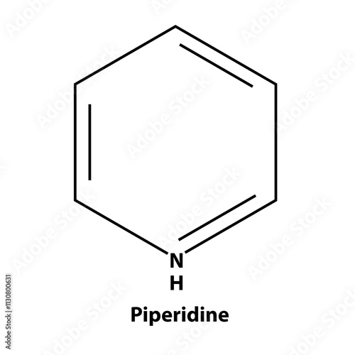 Piperidine. chemistry Organic compound. black line vector 2d shape