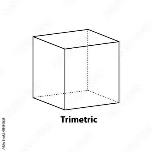 Trimetric shape. black line vector 2d geometric shape