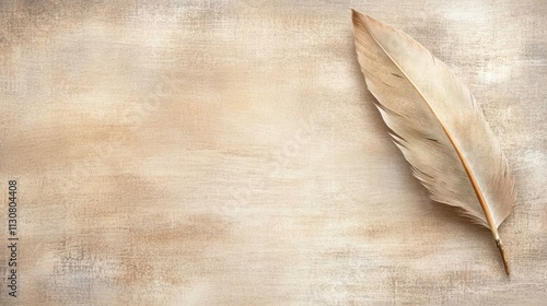 A delicate feather rests on a textured, warm-toned background, perfect for themes of writing, creativity, or nature, This image can be used in design projects, blogs, or artistic presentations,