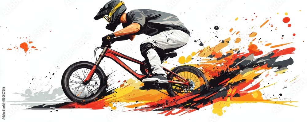 Fototapeta premium Dynamic BMX rider performing stunts with vibrant paint splash effect
