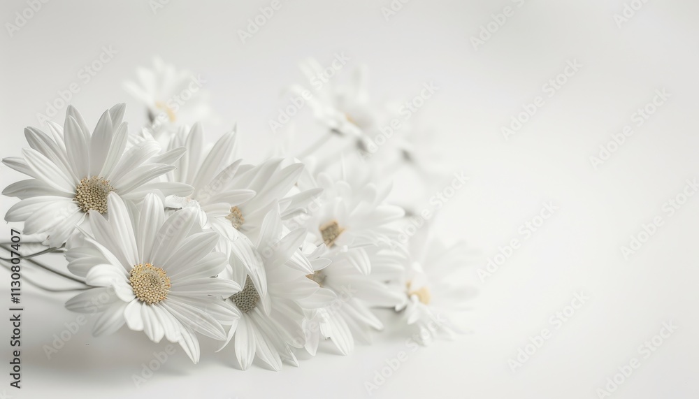 Obraz premium Delicate White Daisies Arranged on a White Background