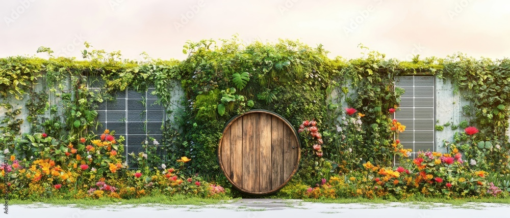 Naklejka premium [Eco-Home living landscaping] Green Globe Oasis in Lush Outdoor Space with Blurred Background and Natural Ambiance
