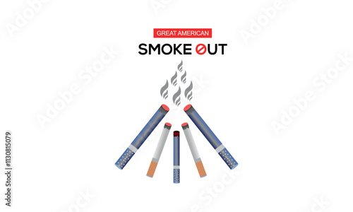 Great American Smokeout is an annual intervention event on the third Thursday of November by the American Cancer Society. Poster, card, banner,and.
