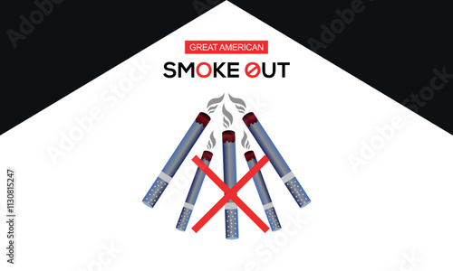 Great American Smokeout is an annual intervention event on the third Thursday of November by the American Cancer Society. Poster, card, banner,and.