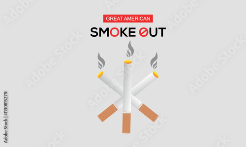 Great American Smokeout is an annual intervention event on the third Thursday of November by the American Cancer Society. Poster, card, banner,and.