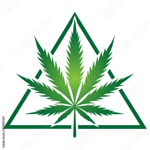 Green cannabis leaf in a triangle vector illustration, triangle cannabis logo