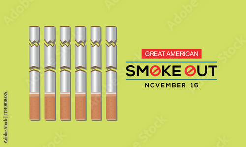 Great American Smokeout is an annual intervention event on the third Thursday of November by the American Cancer Society. Poster, card, banner.