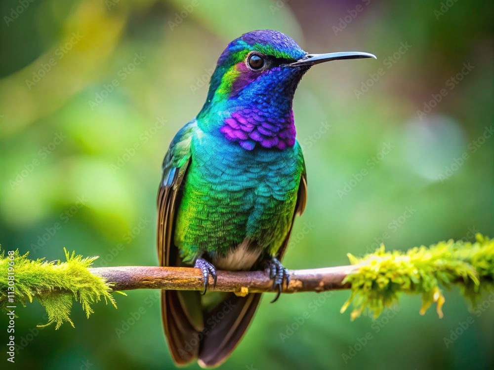 Fototapeta premium Stunning Rivoli's Hummingbird Male on Branch - Vibrant Colors of Eugenes Fulgens in Nature's Fashion Photography