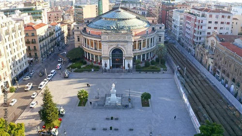 Teatro Politeama Garibaldi  in Palermo Sicilia Italy aerial view revealing shot. photo