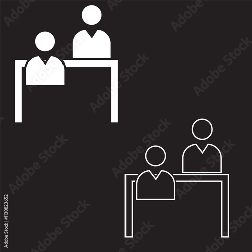 Job interview editable stroke outline and solid icon isolated on black background . vector illustration. EPS 10/AI