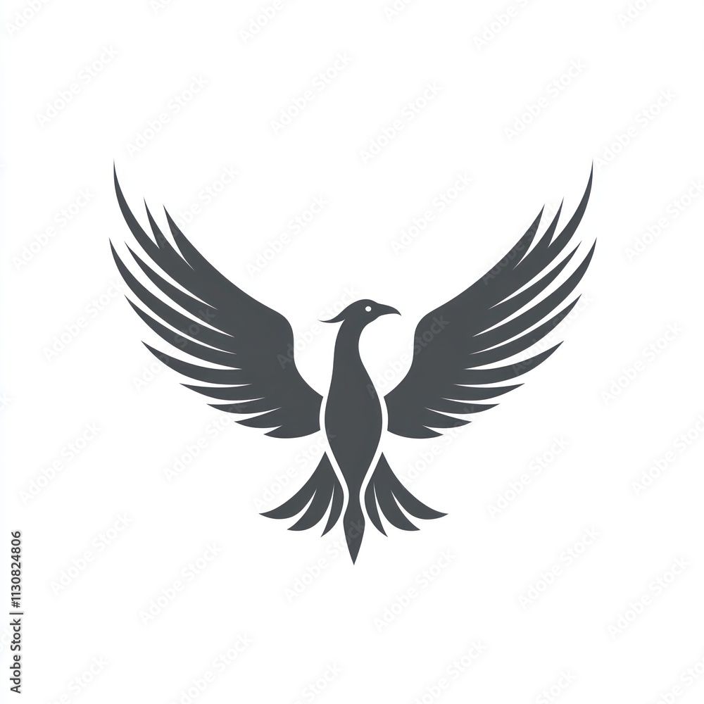 Fototapeta premium Stylized black phoenix bird logo design with spread wings.