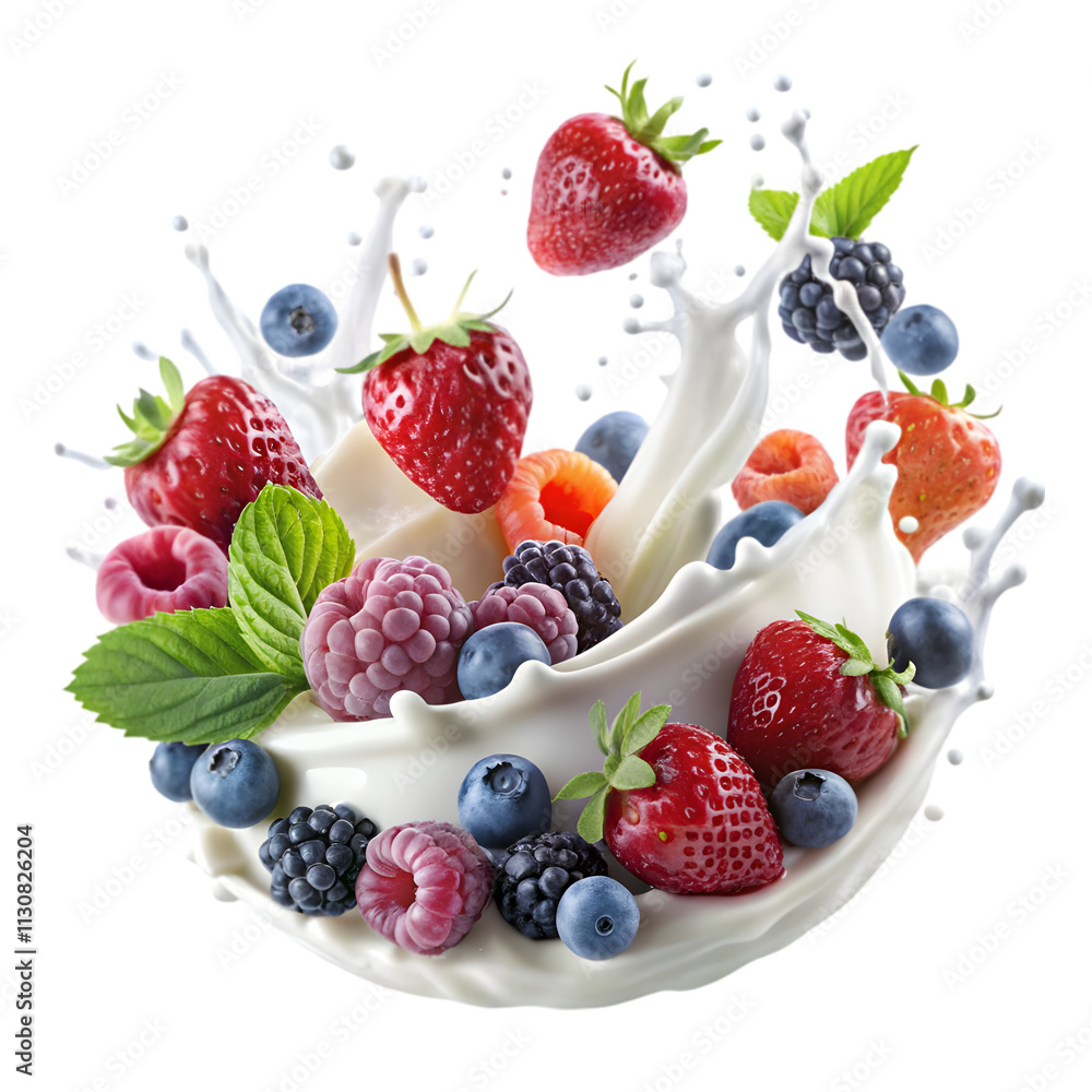 Obraz premium berries and milk splaash