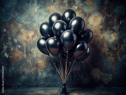 Vintage Black Balloon Bouquet, Cutout Photo - Dark Aesthetic, Gothic Photography,  Retro Style photo