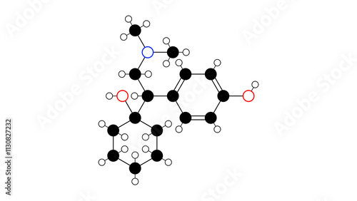 desvenlafaxine molecule, structural chemical formula, ball-and-stick model, isolated image antidepressant photo