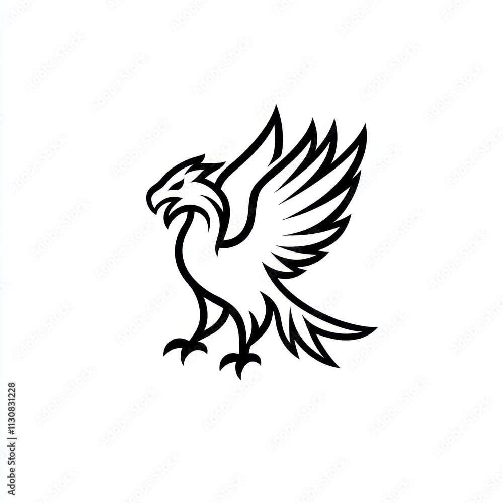 Fototapeta premium Fierce stylized black line art eagle design.
