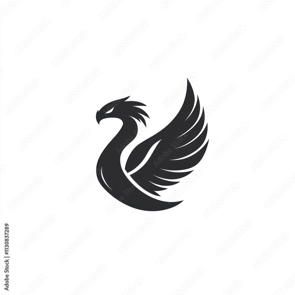 Obraz premium Stylized silhouette of a mythical creature, possibly a dragon-bird hybrid, with wings spread wide, in a dynamic pose.