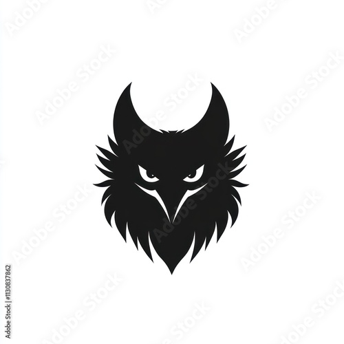 Silhouette of a fierce bird's head, with sharp eyes and a strong beak. photo