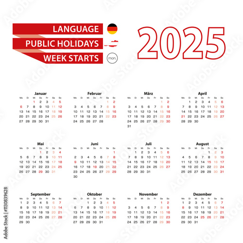 Calendar 2025 in Germany language with public holidays the country of Austria in year 2025.