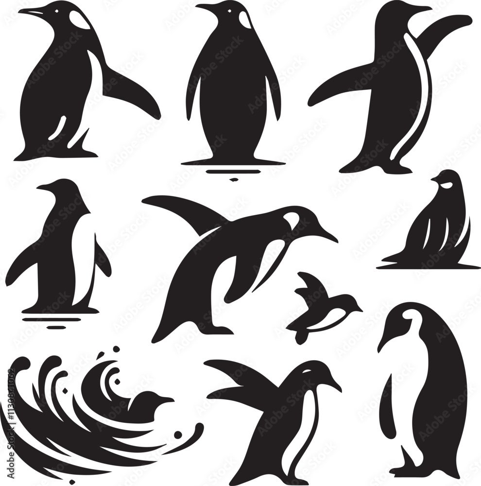 Fototapeta premium penguins silhouettes Vector SH 24