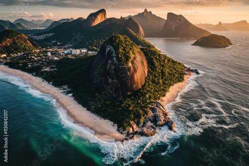 : Aerial View of Barra da Tijuca and Pedra da Gavea Hill in Rio de Janeiro, Brazil photo