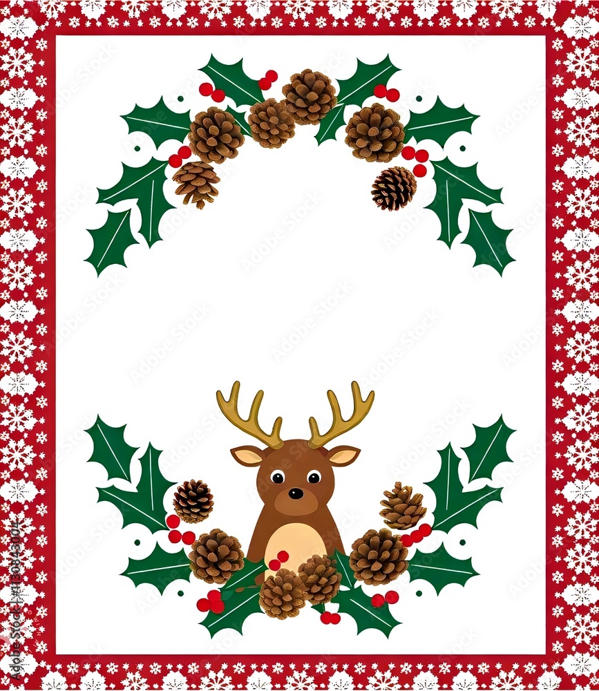 Fototapeta premium illustration of a reindeer with Christmas wreath