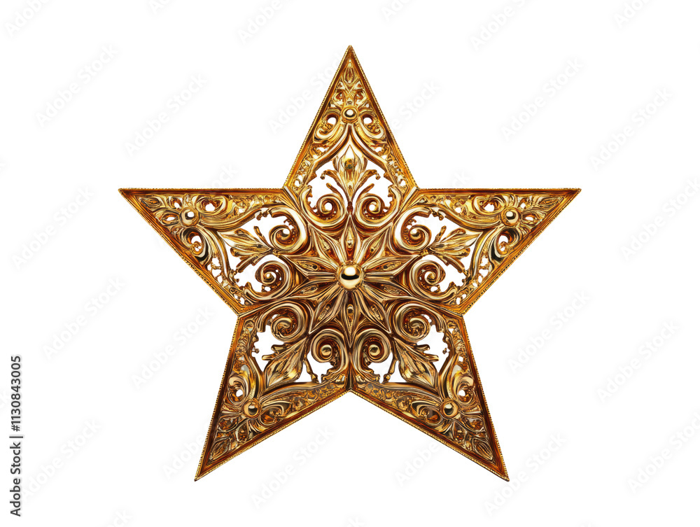 Fototapeta premium Ornate Golden Star Shape with Intricate Design on Transparent Background