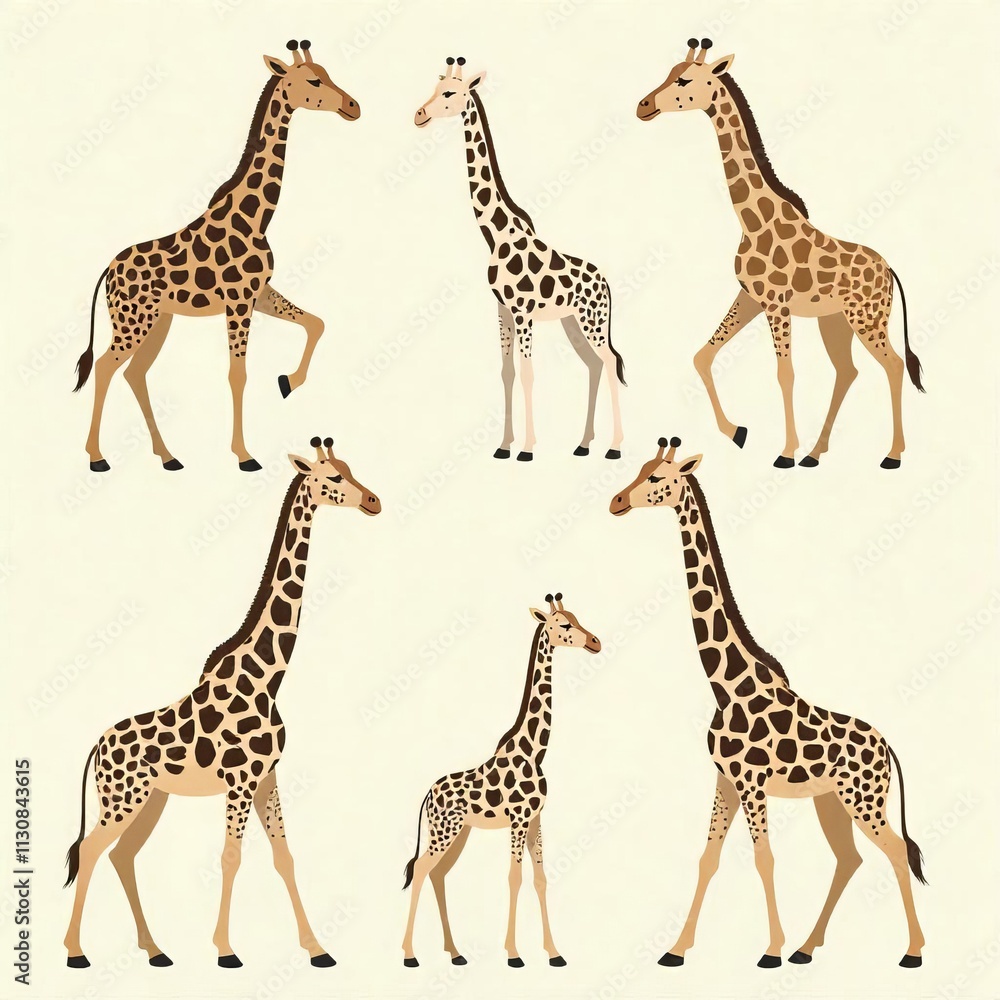 Obraz premium Cute Giraffe Family Set Against a Soft Background