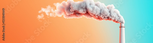 smokefree chimney releasing soft clouds of smoke against vibrant orange and blue background creates striking visual contrast photo