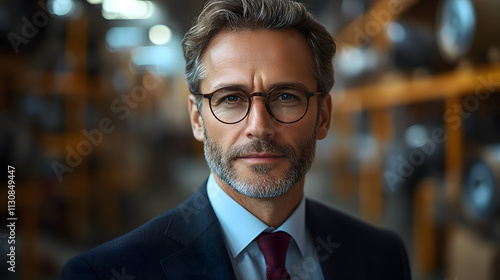 A portrait of an attractive middle-aged businessman wearing a formal suit, exuding confidence, professionalism, and leadership, set against a clean background, symbolizing success and corporate excell photo