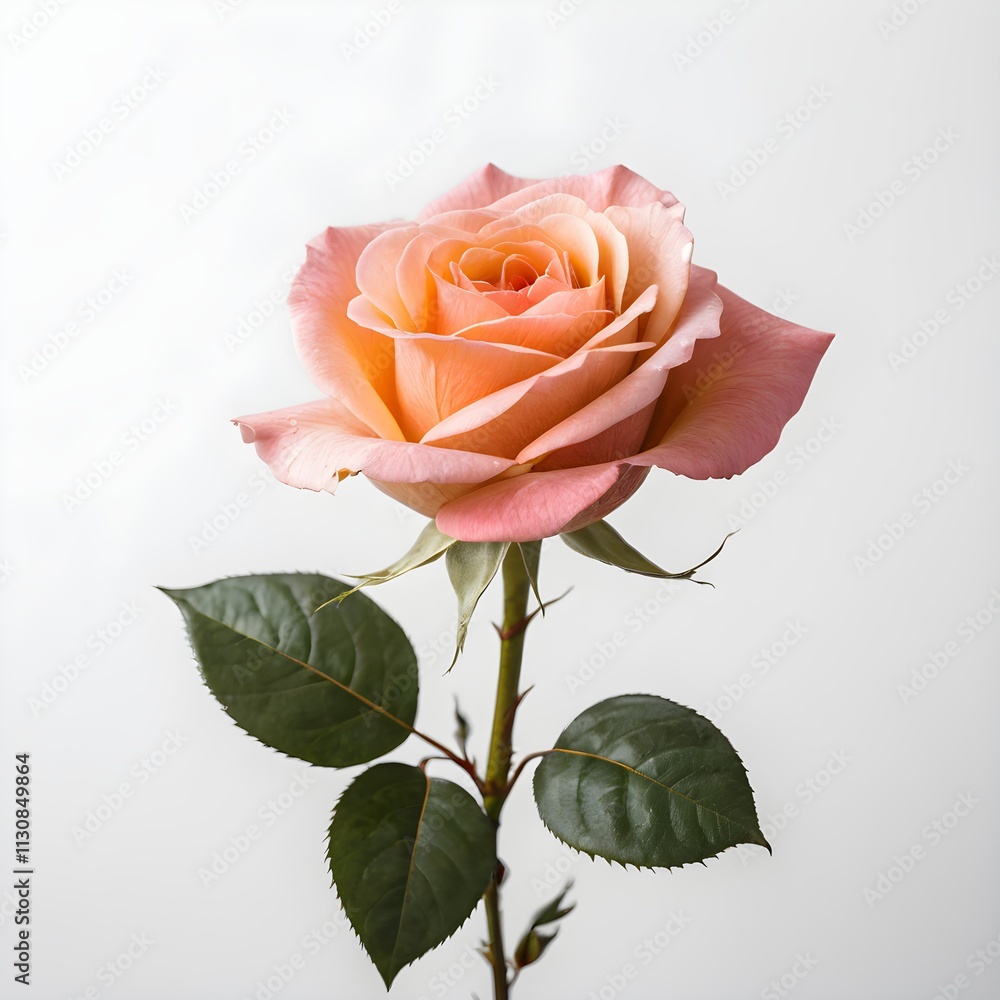 Fototapeta premium This image features a beautiful rose with soft peach and pink hues, delicate petals, and water droplets. Here’s a fitting title for the image:
