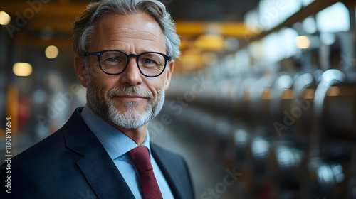 A portrait of an attractive middle-aged businessman wearing a formal suit, exuding confidence, professionalism, and leadership, set against a clean background, symbolizing success and corporate excell photo