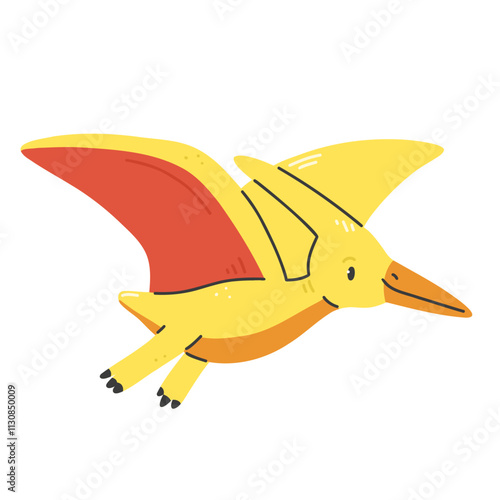 Cute yellow Pterodactyl character isolated on a white background. Vector illustration.