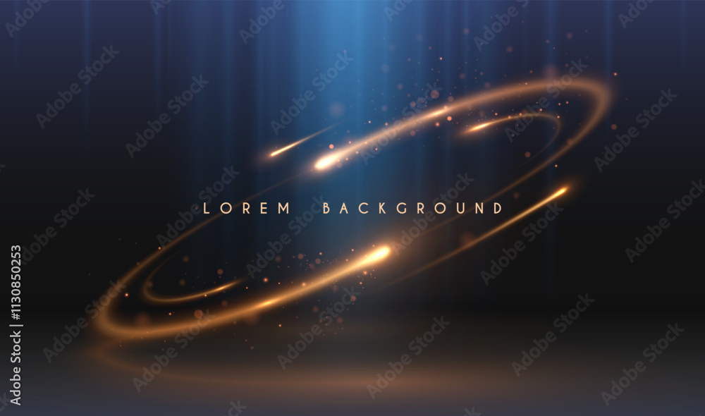 Golden circle light motion effect with blue rays