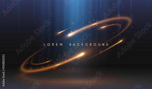 Golden circle light motion effect with blue rays