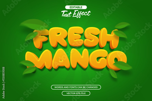 Fresh mango editable text effect with leaf decoration