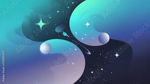 A gradient design illustration with a swirl of colors from light blue at the top to dark blue at the photo