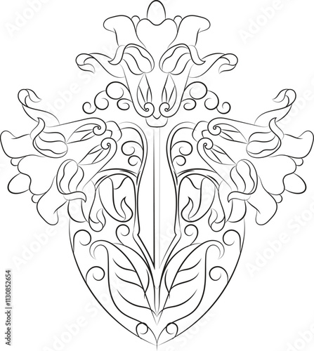 Designed with an iris flower in the style of Art Nouveau. Beautiful iris flower vintage floral composition