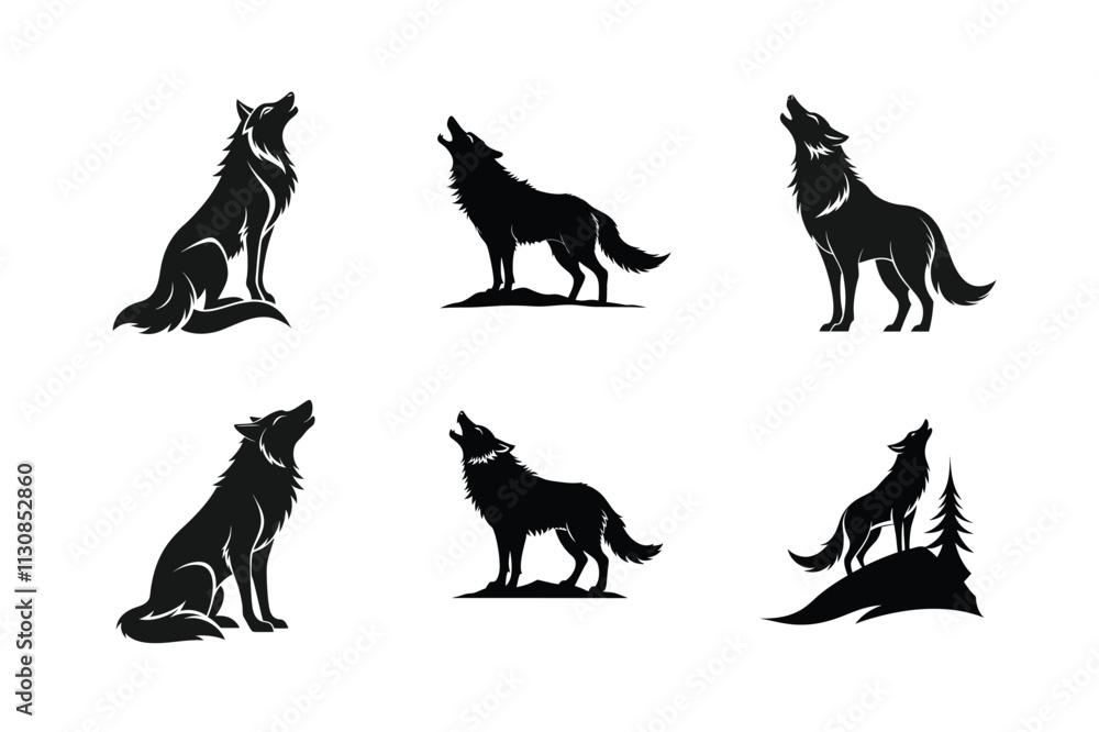 Fototapeta premium howling wolf logo icon vector isolated on white background. wolf vector art.
