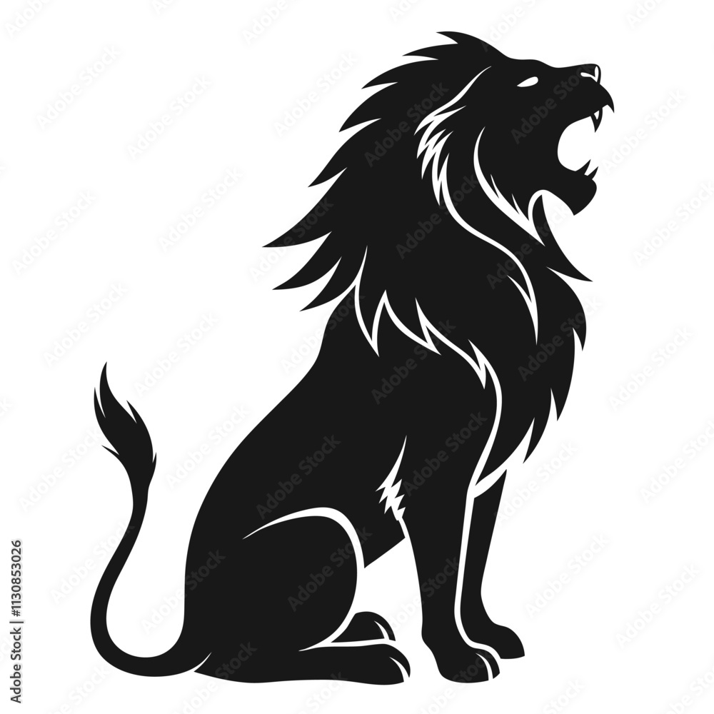 Obraz premium roaring lion vector art. silhouette roaring lion vector icon isolated on white background. lion logo.