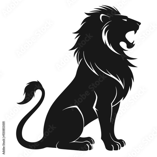 roaring lion vector art. silhouette roaring lion vector icon isolated on white background. lion logo. photo