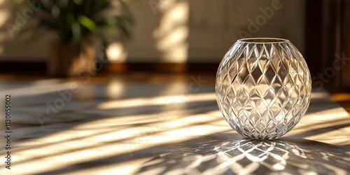 Seamless texture featuring the shadow of a crystal vase, showcasing geometric patterns within an interior setting. The blurred background enhances the seamless texture of the crystal vase s shadow. photo