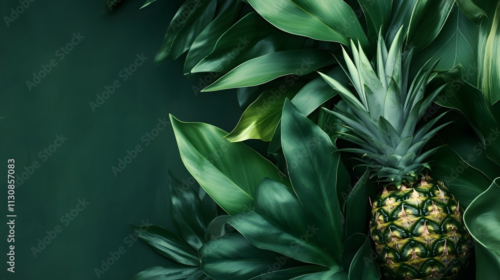 Obraz premium Lush Green Tropical Leaves Surround A Single Pineapple