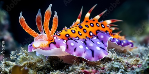 Vibrant Tambja gabrielae nudibranch displaying its striking colors and unique features. The Tambja gabrielae nudibranch, a fascinating marine creature, captivates underwater enthusiasts with its photo