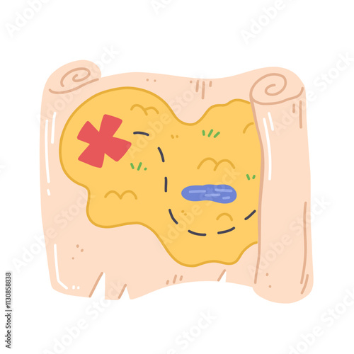 Treasure map isolated on a white background. Vector flat cartoon illustration.