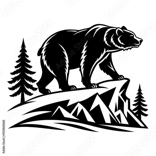 Grizzly Bear Silhouette Vector Perfect for Transparent Background Projects photo